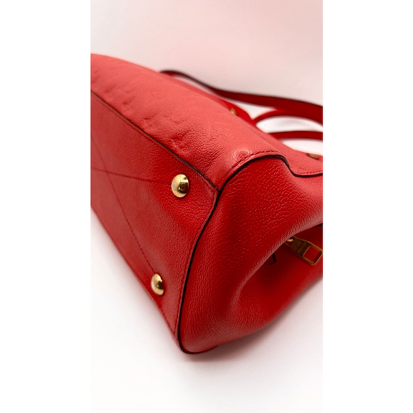 Louis Vuitton Red Montaigne Monogram MM Leather Tote Bag - Picture 11 of 12